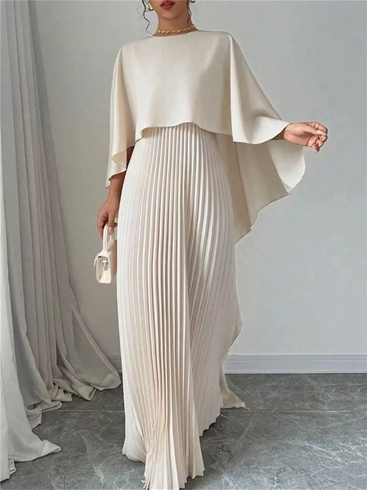 Cape Pleated Maxi Dress