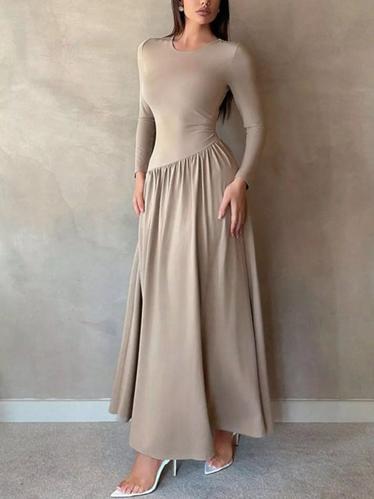 Long Sleeve Ruched A-Line Maxi Dress