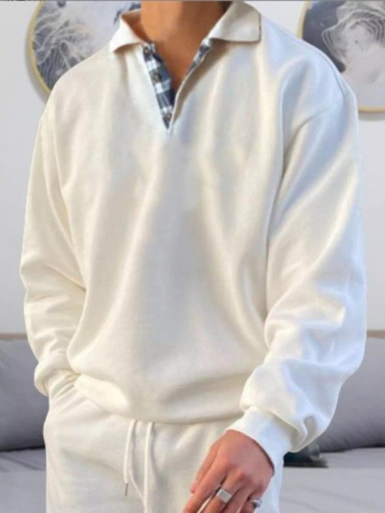 Men's Plus Size Casual Polo Collar Long Sleeve Top