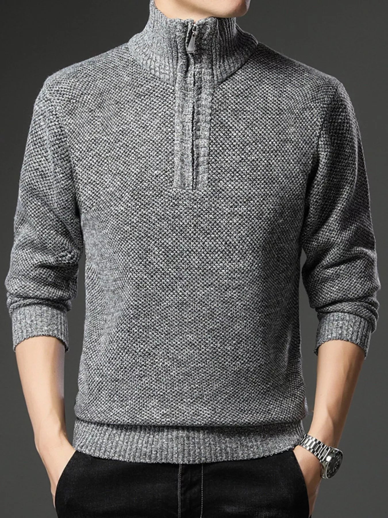 Men's Plus Size Half-Zip Knitted Pullover Sweater