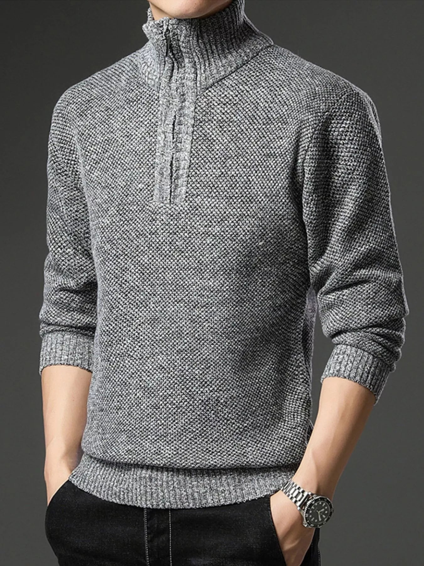 Men's Plus Size Half-Zip Knitted Pullover Sweater
