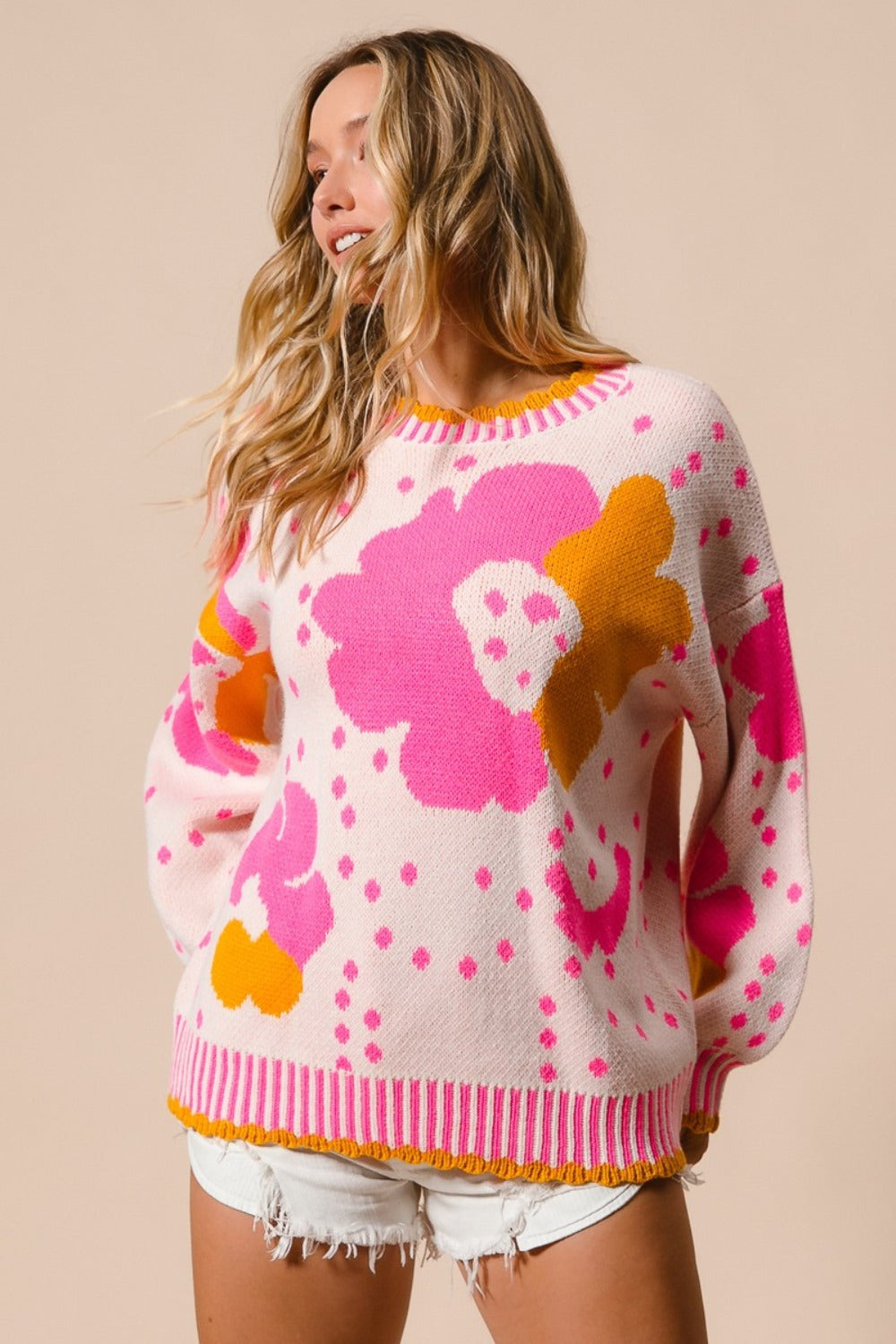 BiBi Flower Pattern Contrast Sweater