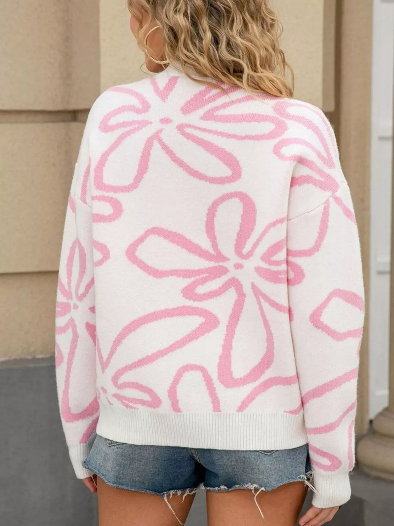 Flower Crew Neck Long Sleeve Sweater