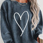 Plus Size Heart Ribbed Round Neck Sweatshirt
