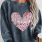 Plus Size Heart Sequin Round Neck Sweatshirt