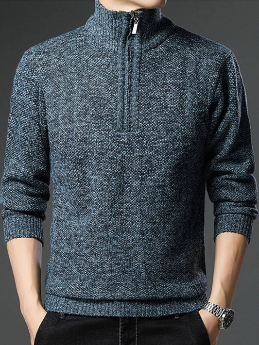 Men's Plus Size Half-Zip Knitted Pullover Sweater
