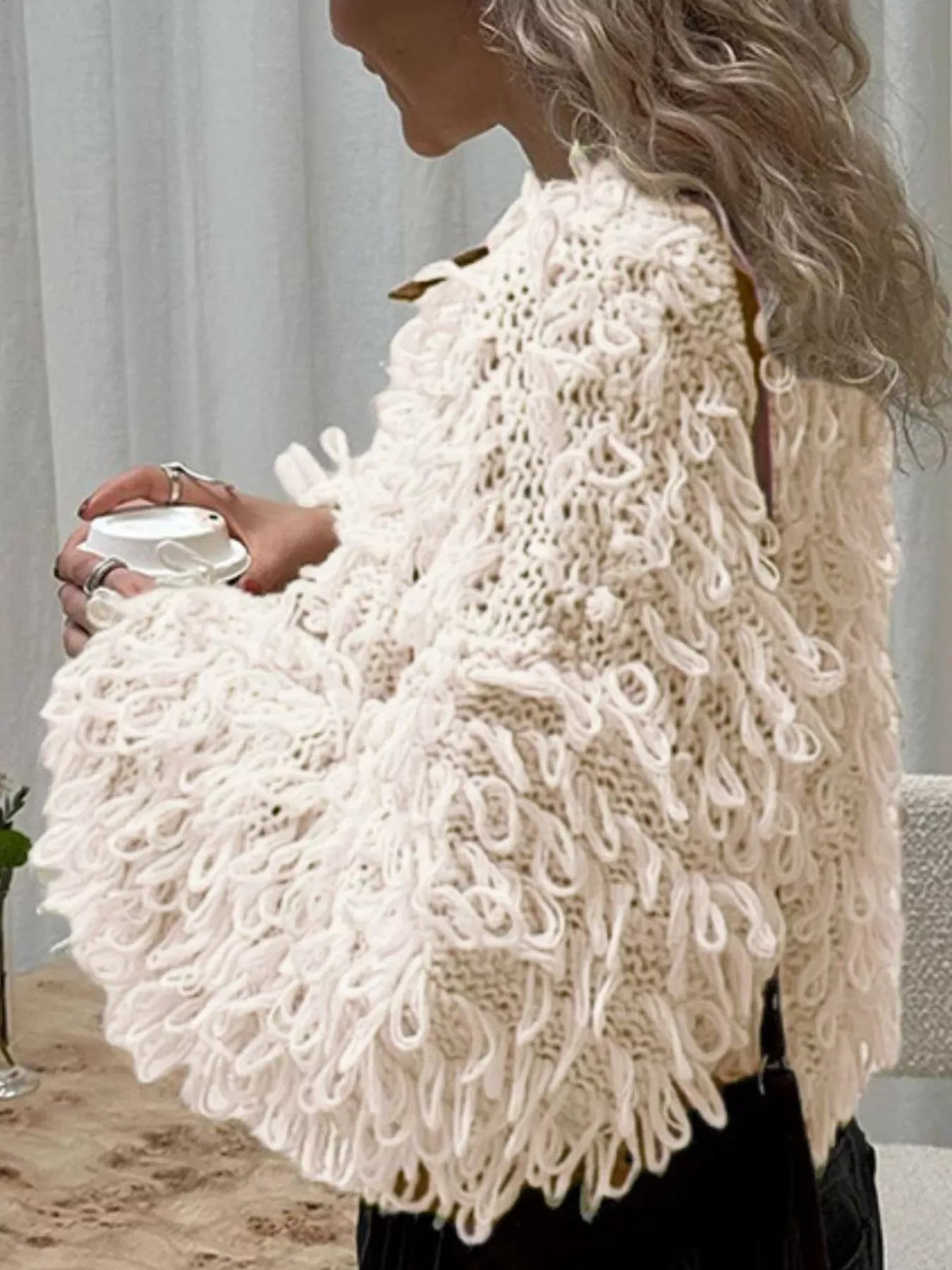 Fringe Detail Button-Up Cardigan