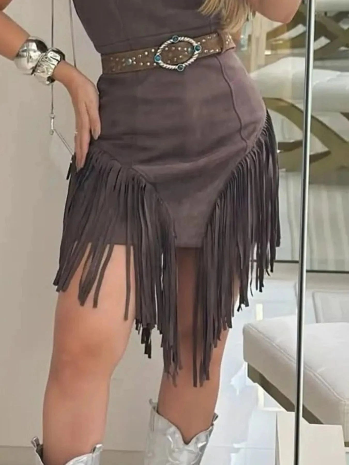 Fringe Square Neck Bodycon Mini Dress