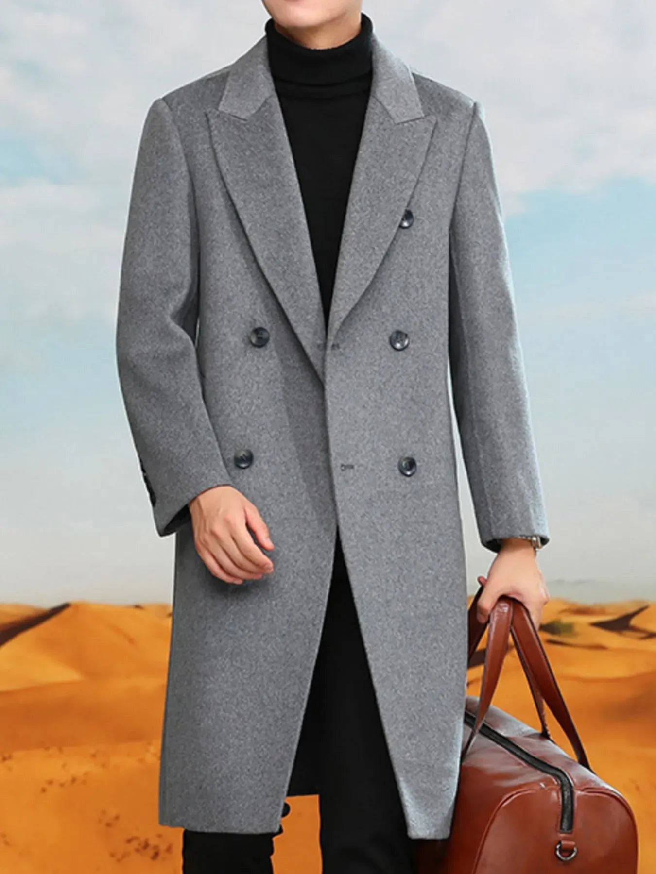 Men’s Plus Size Wool Blend Longline Coat