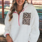 Half Zip Leopard Contrast Long Sleeve Sweatshirt