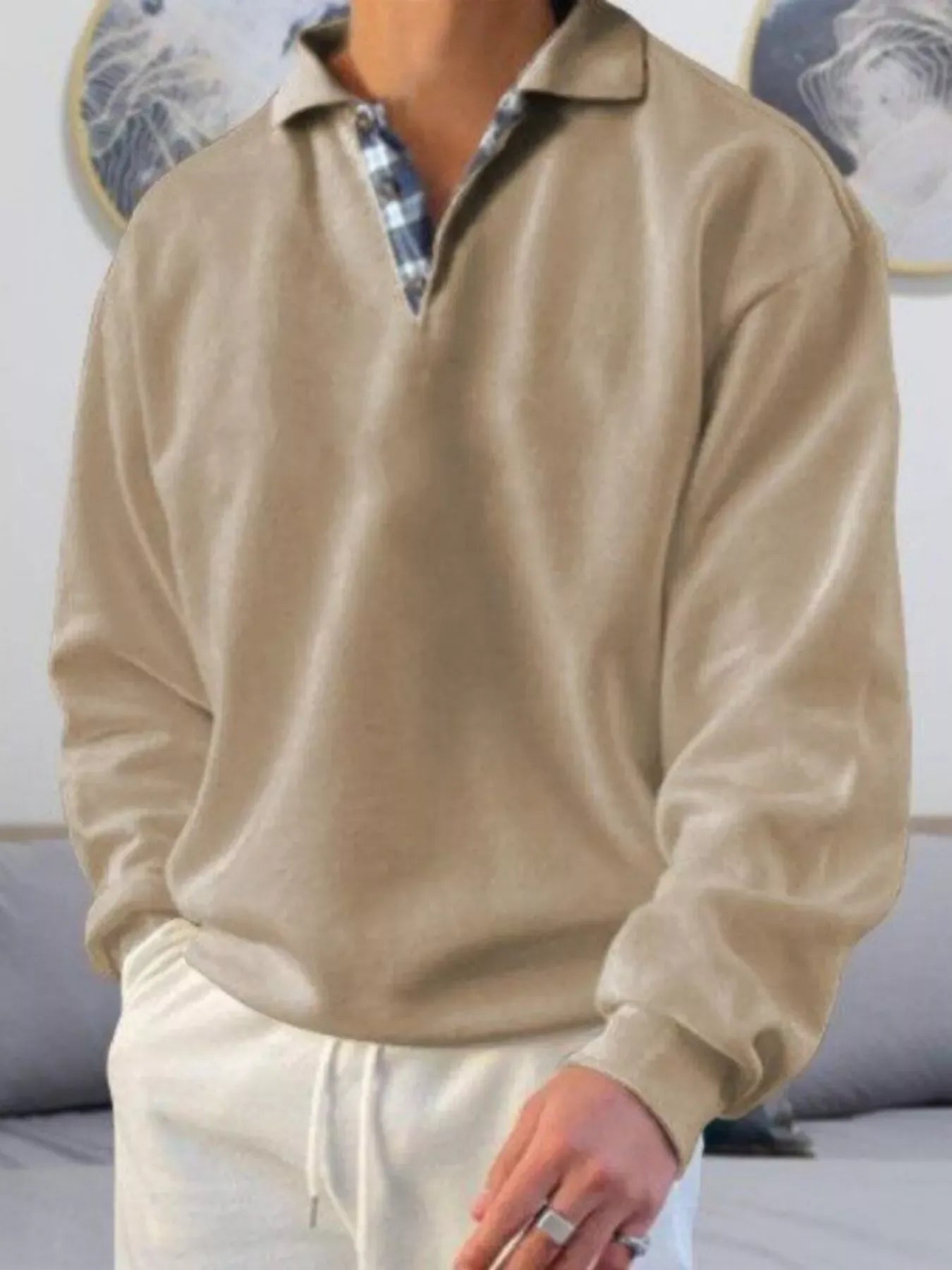 Men's Plus Size Casual Polo Collar Long Sleeve Top