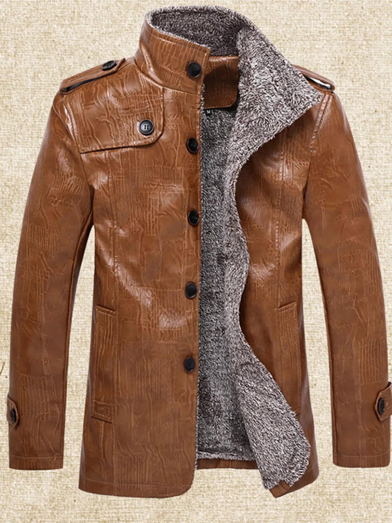 Men’s Plus Size Fleece-Lined Button-Up Coat