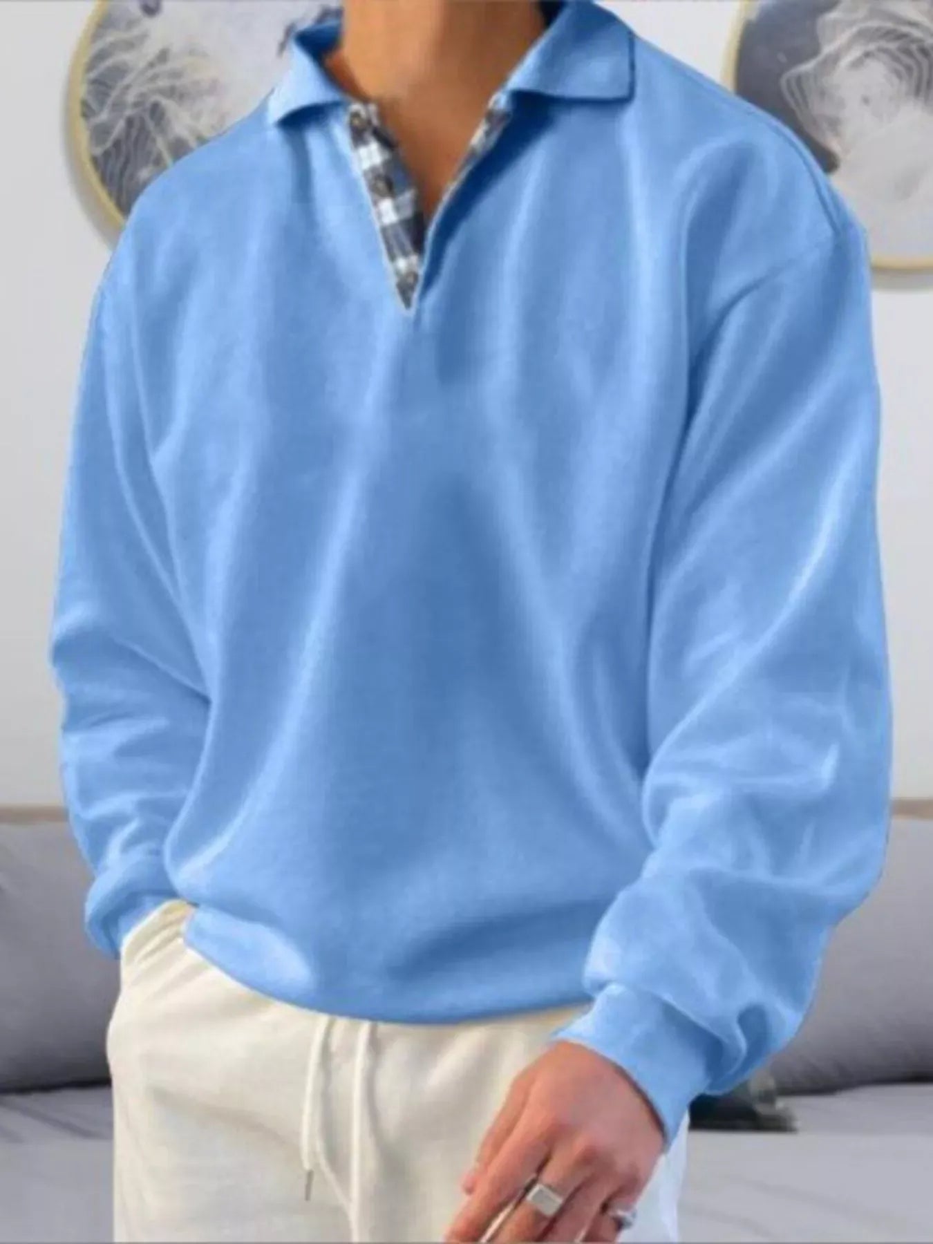 Men's Plus Size Casual Polo Collar Long Sleeve Top