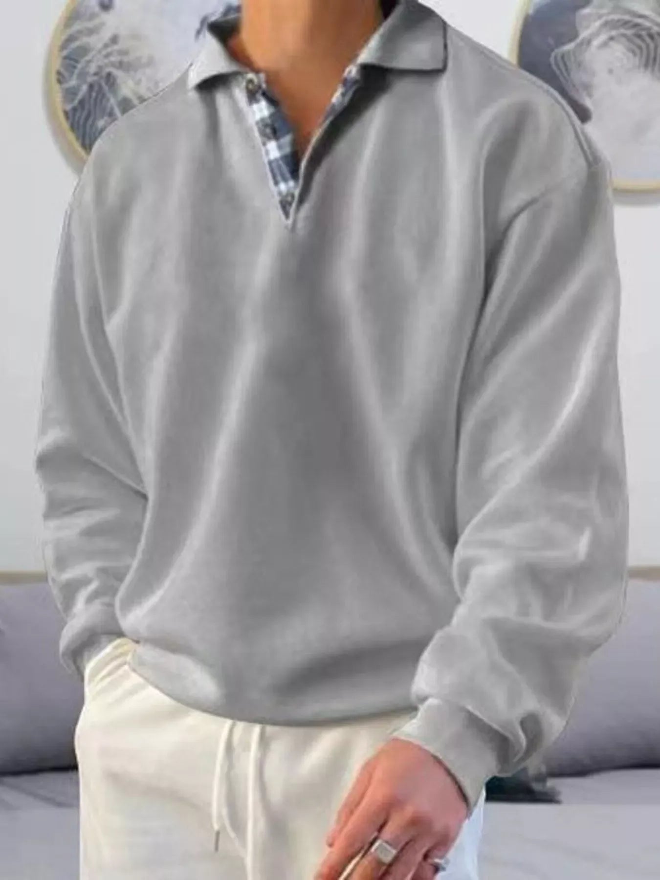 Men's Plus Size Casual Polo Collar Long Sleeve Top