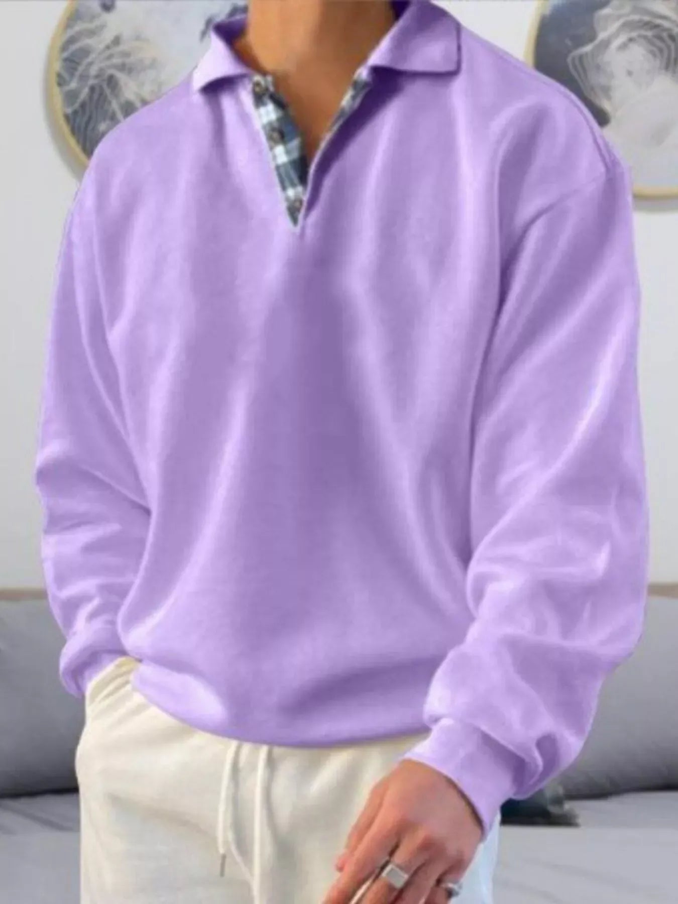 Men's Plus Size Casual Polo Collar Long Sleeve Top