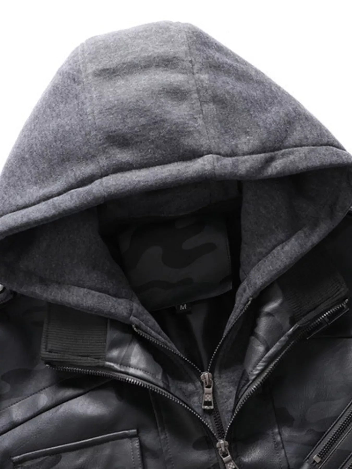 Men's Full Size Camouflage Hooded Faux Leather Jacket Plus Size