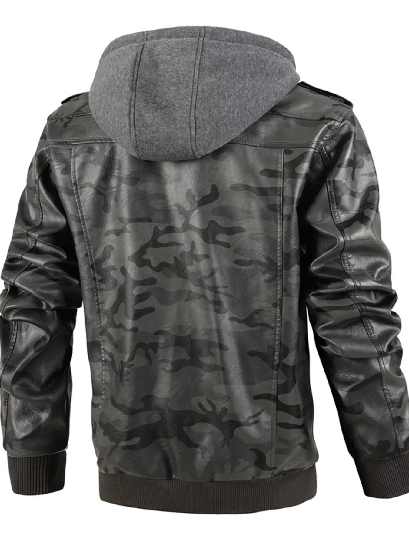 Men's Full Size Camouflage Hooded Faux Leather Jacket Plus Size