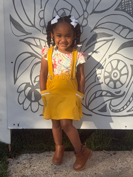 Pastel Spring Ruffle Top with Yellow Jumper Outfit