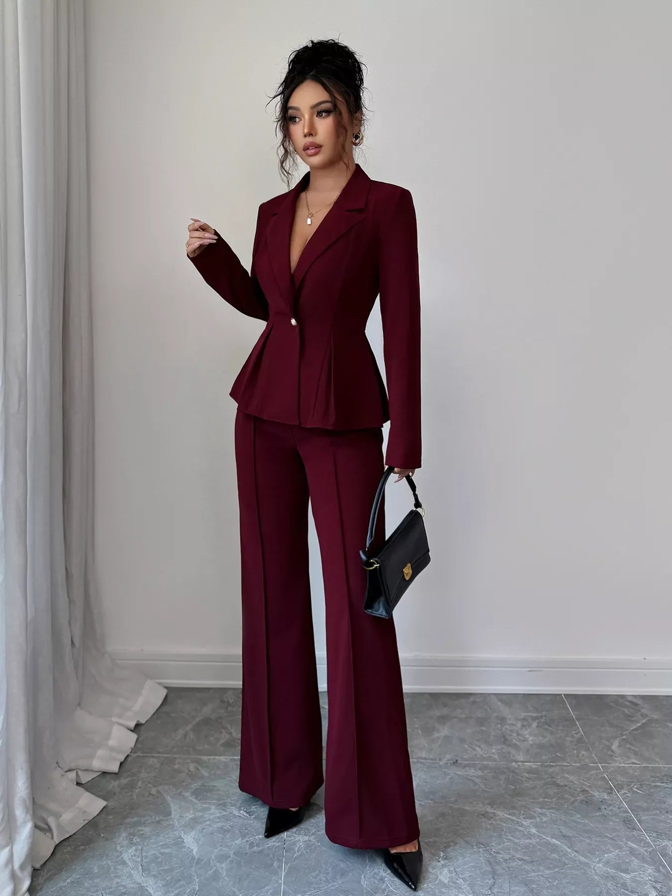Peplum Blazer & Wide Leg Pants Set