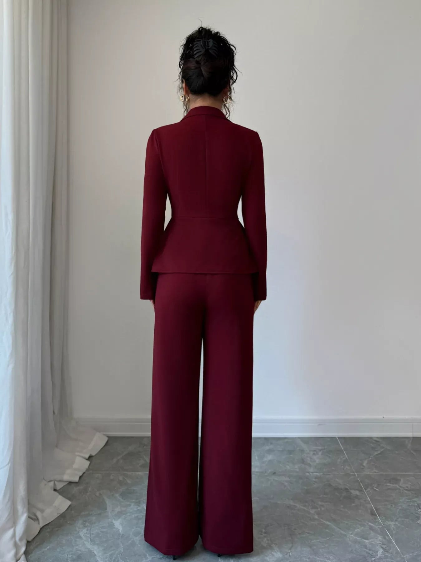 Peplum Blazer & Wide Leg Pants Set