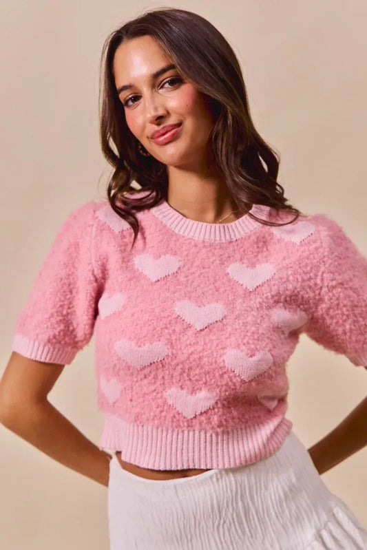 SO ME All Over Heart Valentine Cropped Sweater