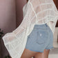 Plus Size Openwork Boat Neck Flare Sleeve Cover-Up
