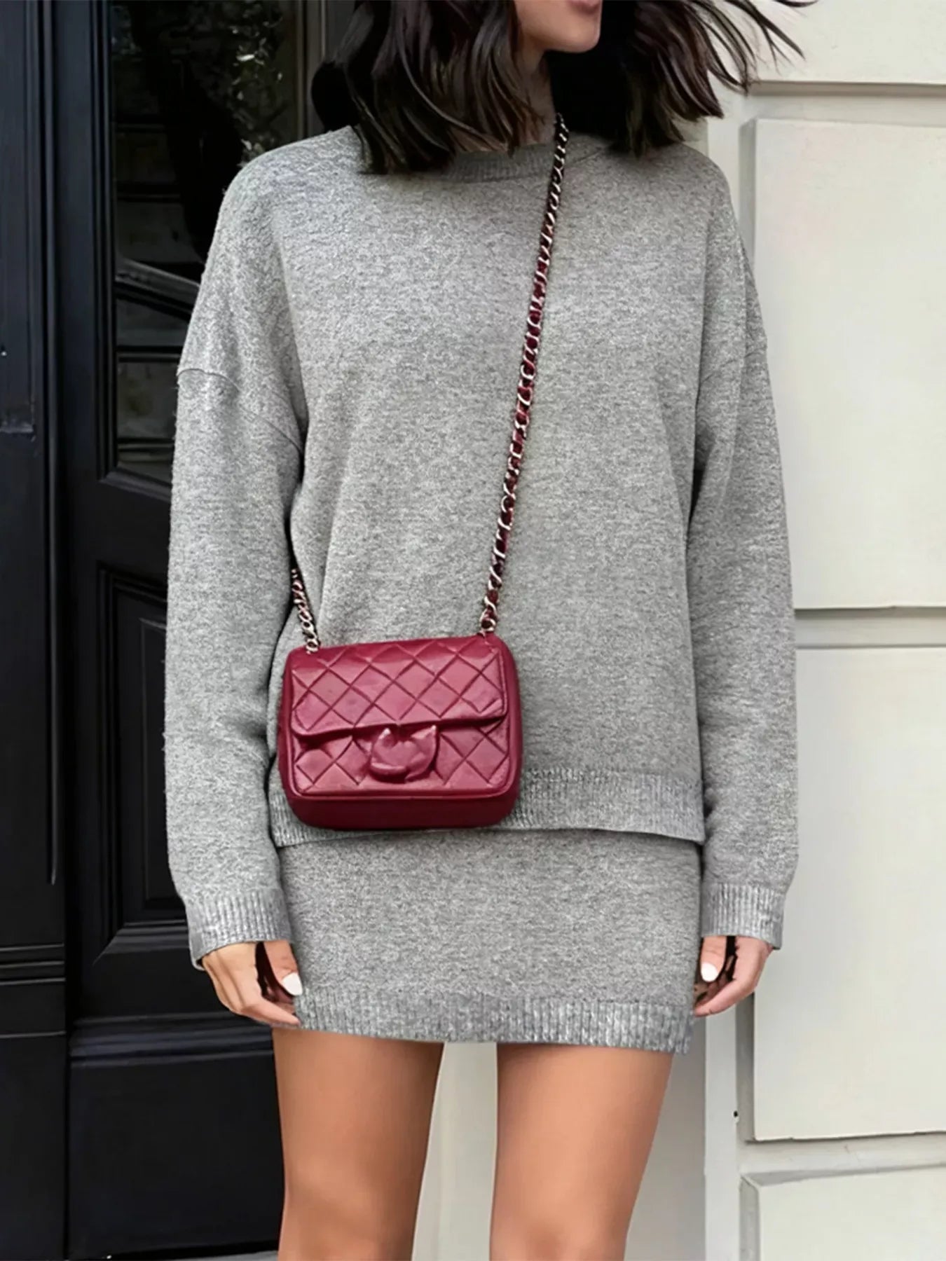 Plus Size Round Neck Long Sleeve Top and Skirt Sweater Set