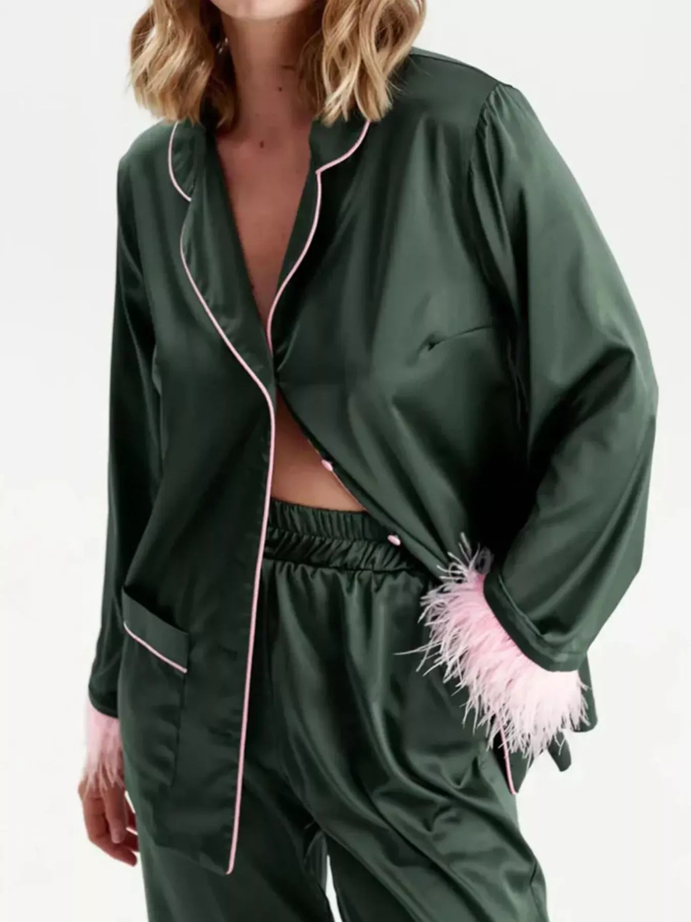 Silky Button Up Top and Pants Lounge Set