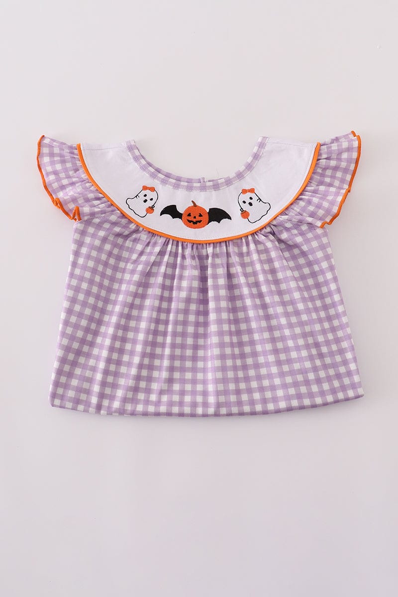 Purple Halloween pumpkin ghost embroidery pants set