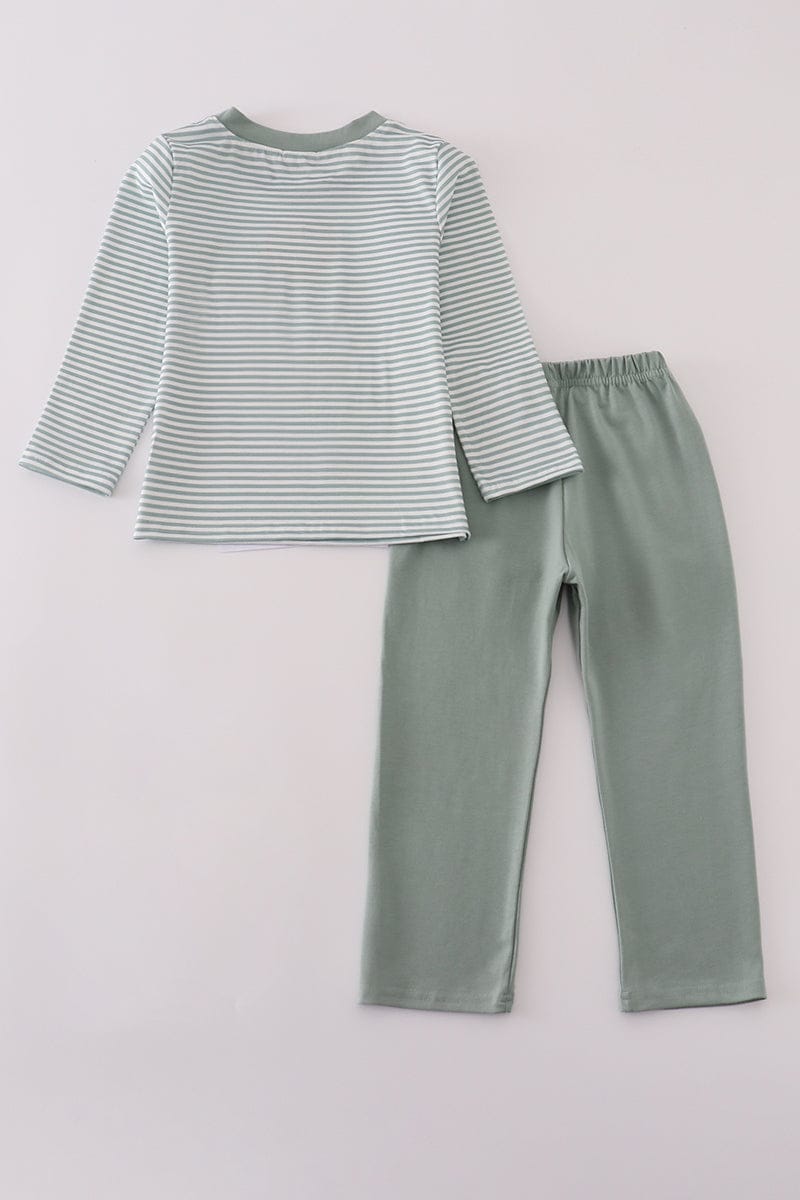 Sage stripe football french knot pants set
