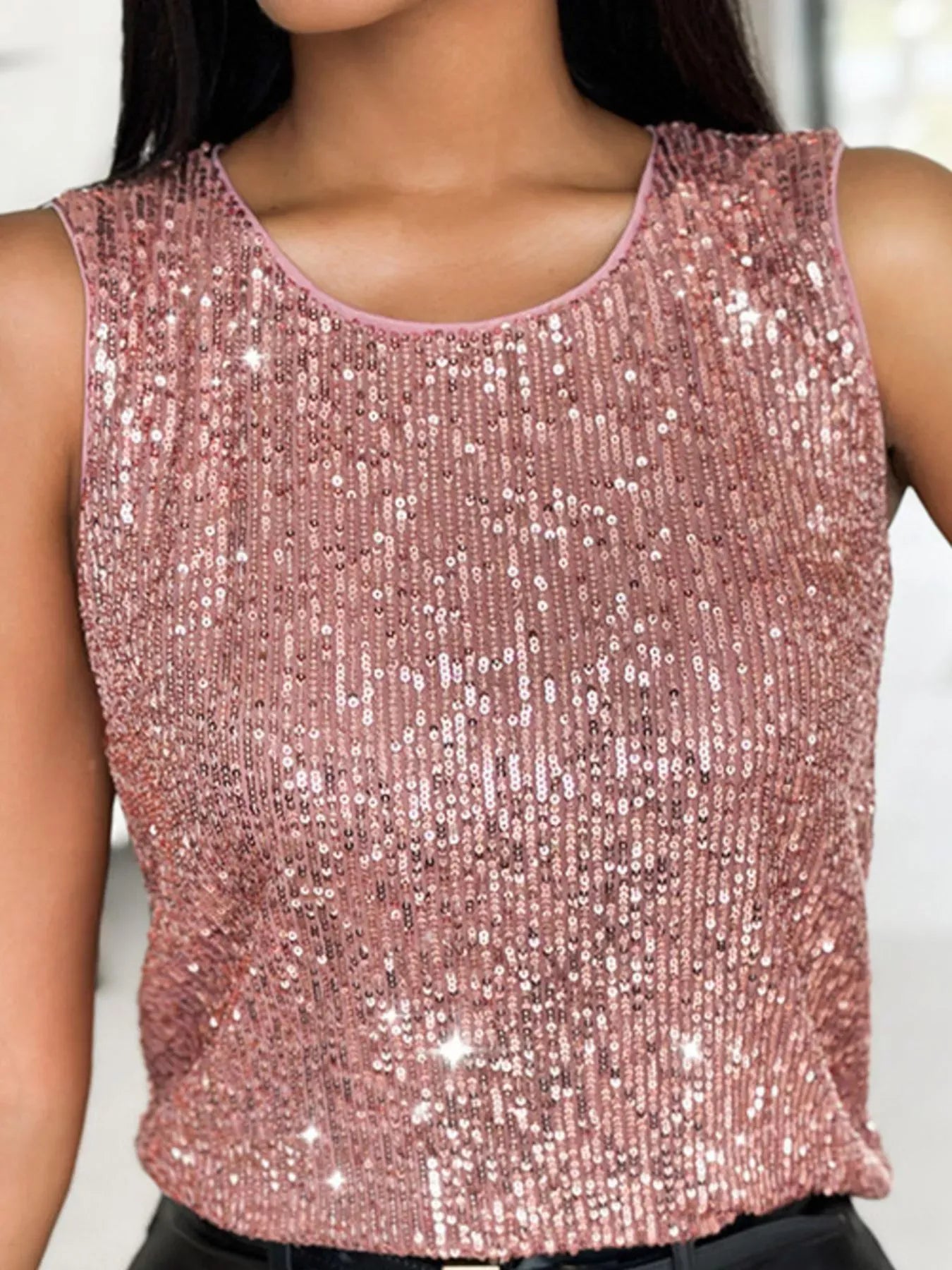 Sequin Round Neck Tank Top