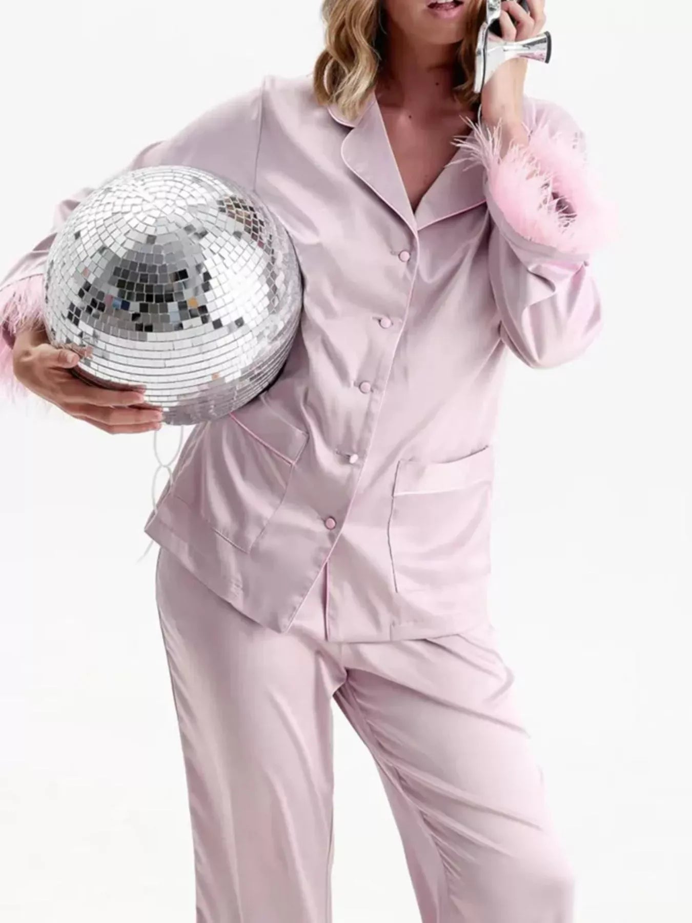 Silky Button Up Top and Pants Lounge Set