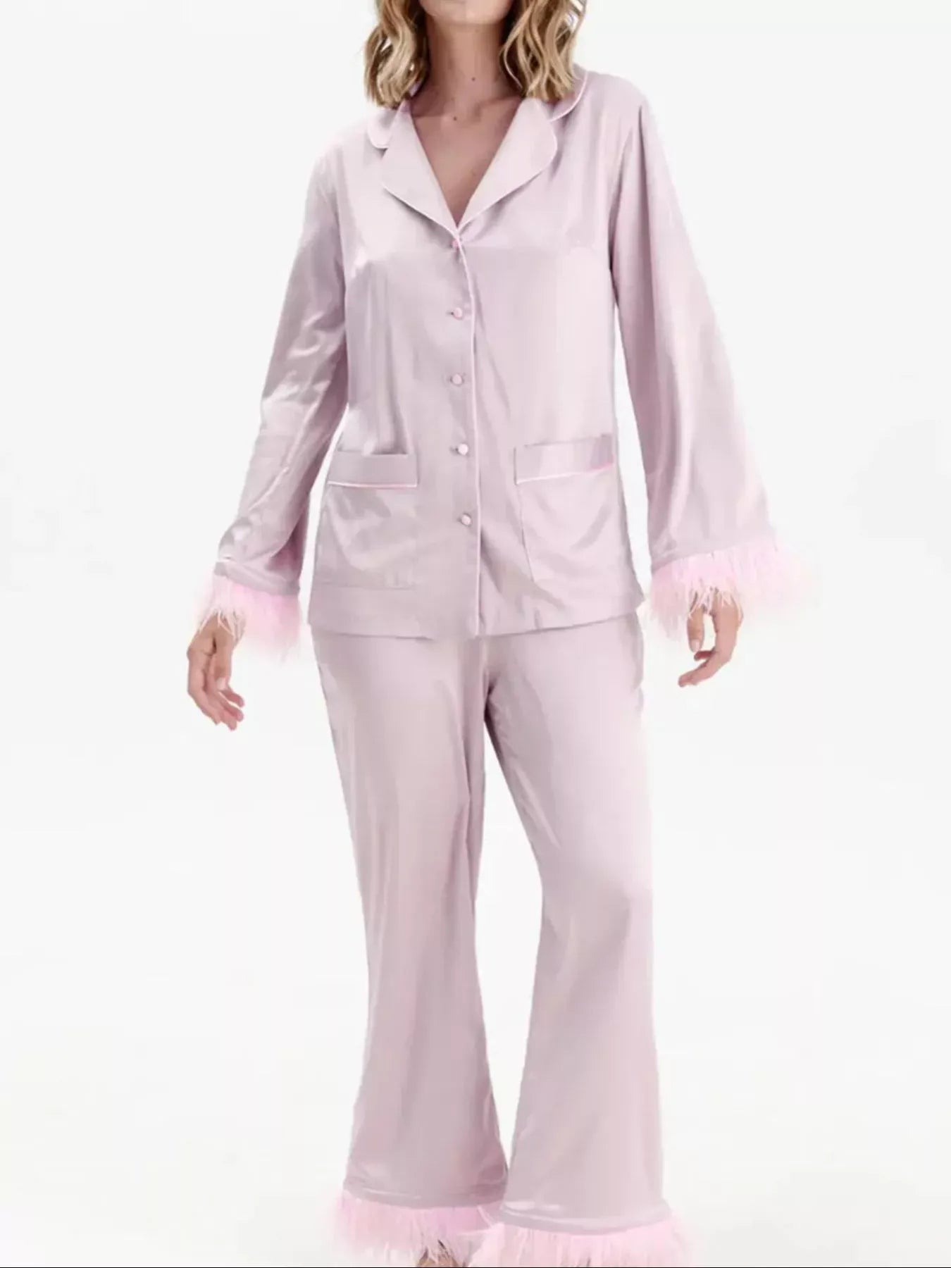 Silky Button Up Top and Pants Lounge Set