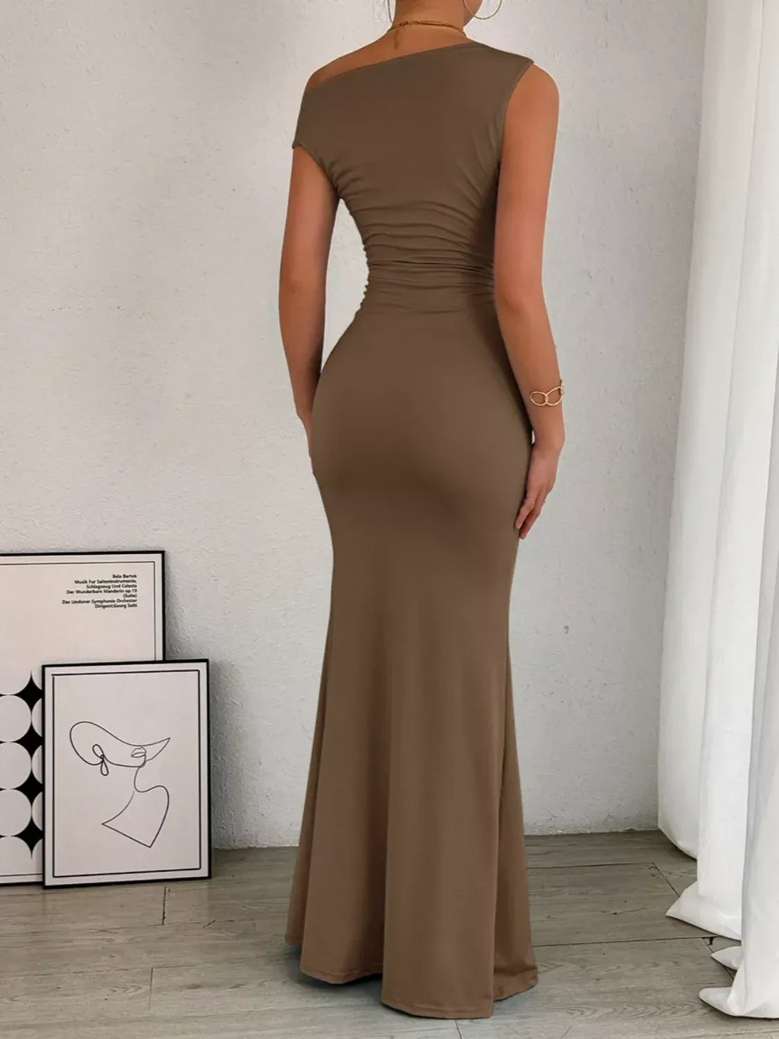 Sleek One-Shoulder Ruched Maxi Dress