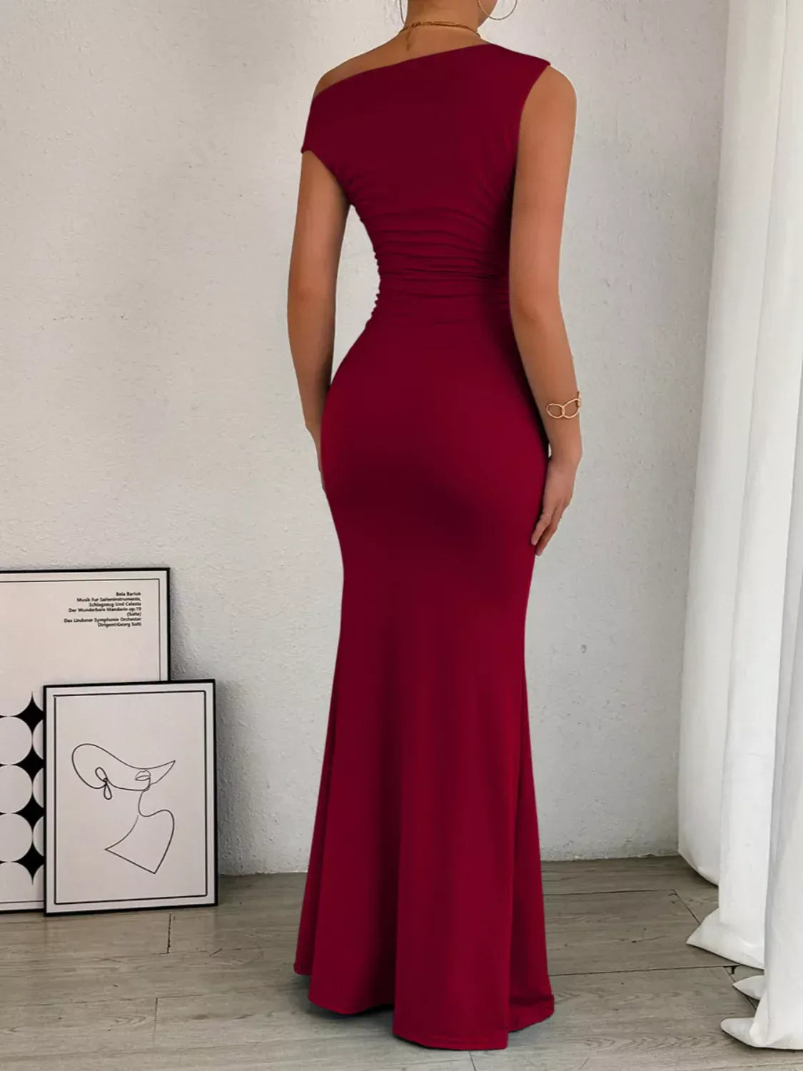 Sleek One-Shoulder Ruched Maxi Dress