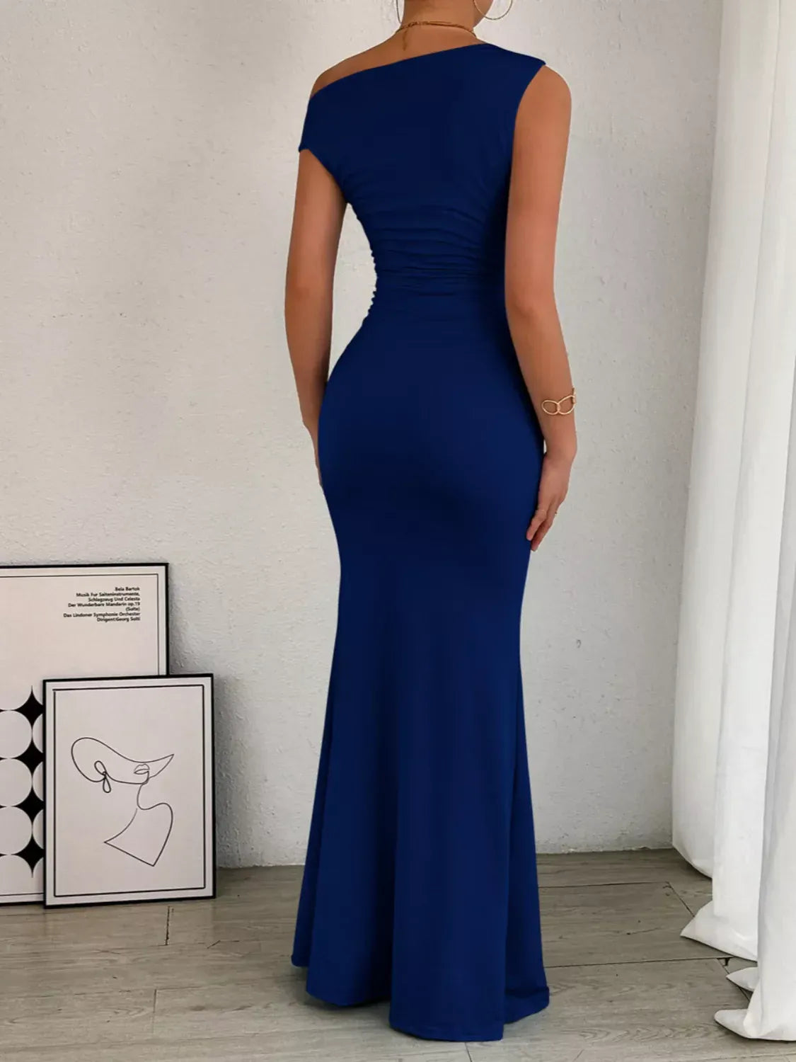 Sleek One-Shoulder Ruched Maxi Dress
