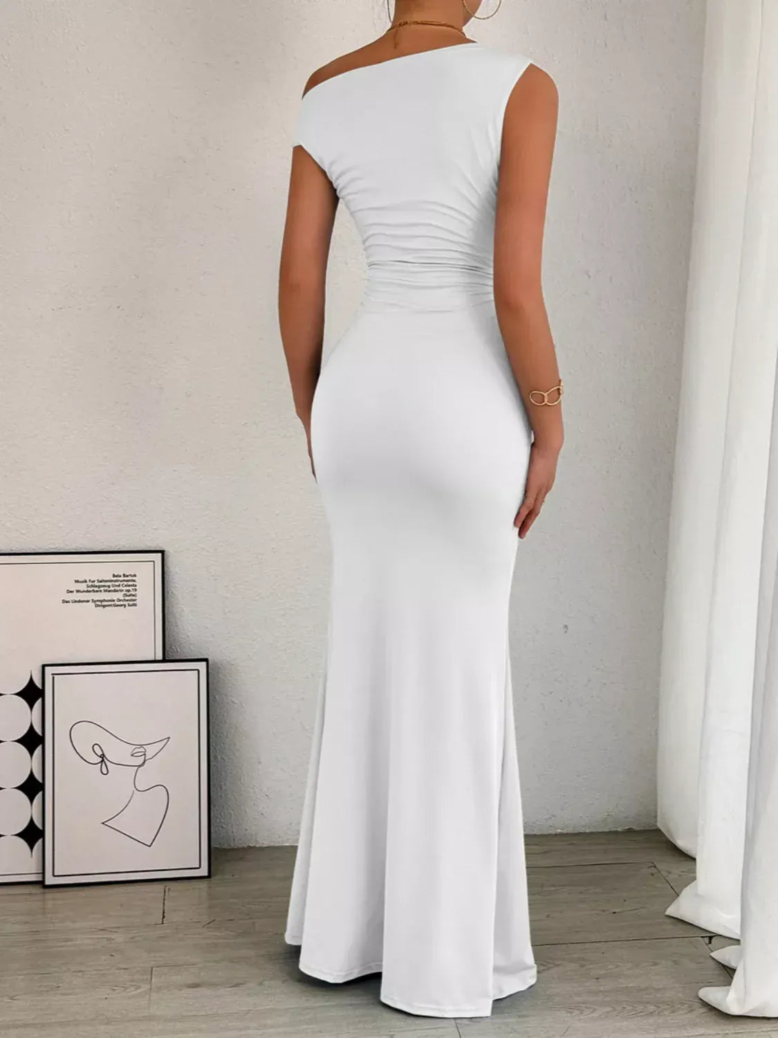 Sleek One-Shoulder Ruched Maxi Dress