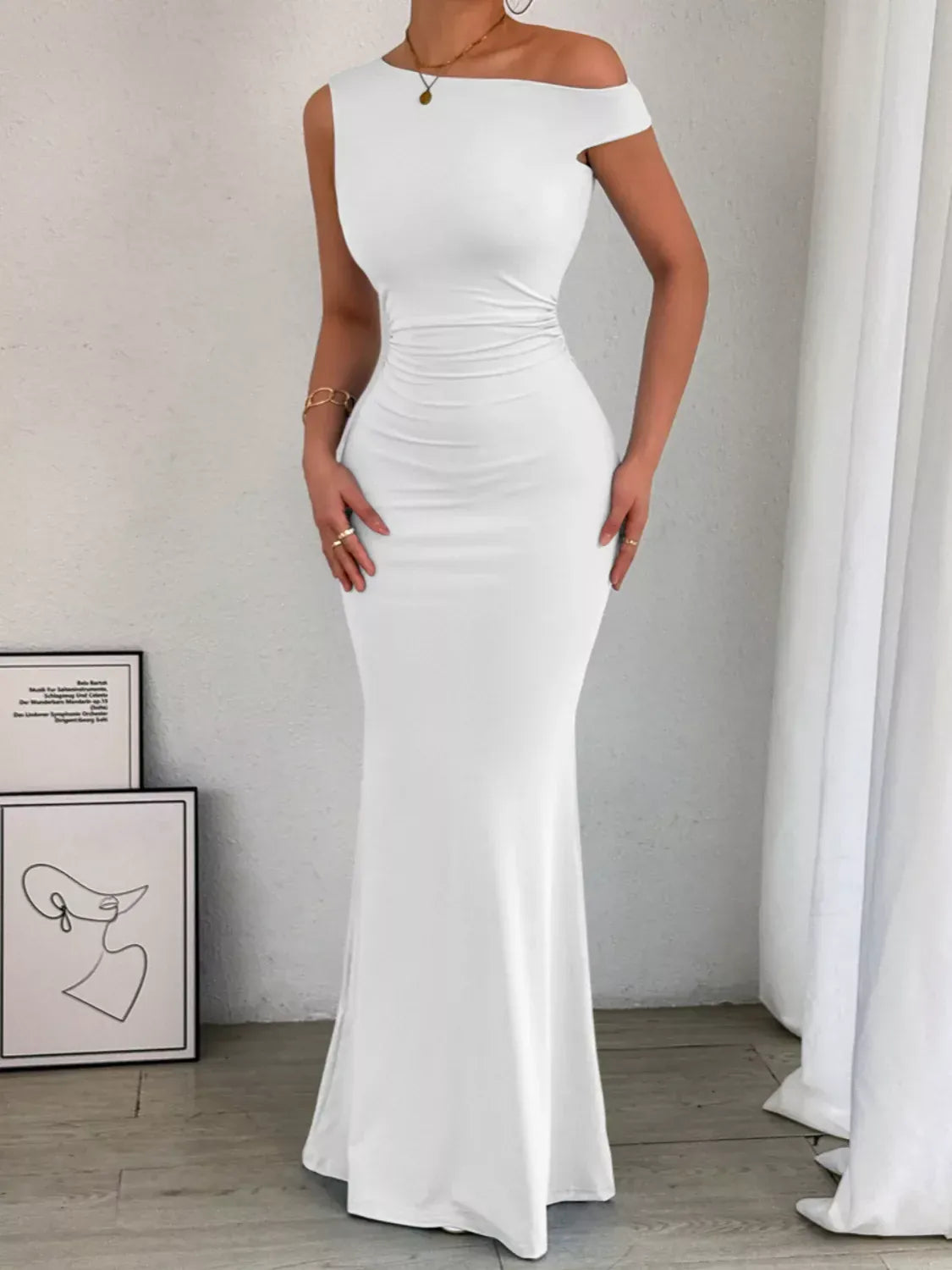 Sleek One-Shoulder Ruched Maxi Dress