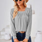 Square Neck Ruched Long Sleeve Blouse