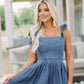 Square Neck Tie Shoulder Denim Dress