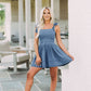 Square Neck Tie Shoulder Denim Dress