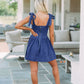 Square Neck Tie Shoulder Denim Dress