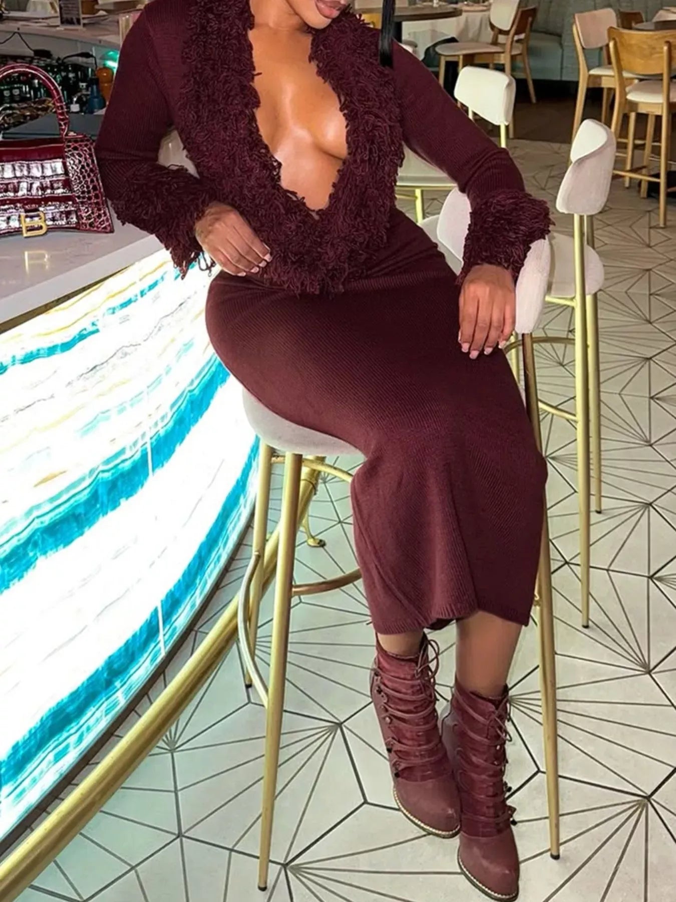 Statement Fringe Bodycon Sweater Dress