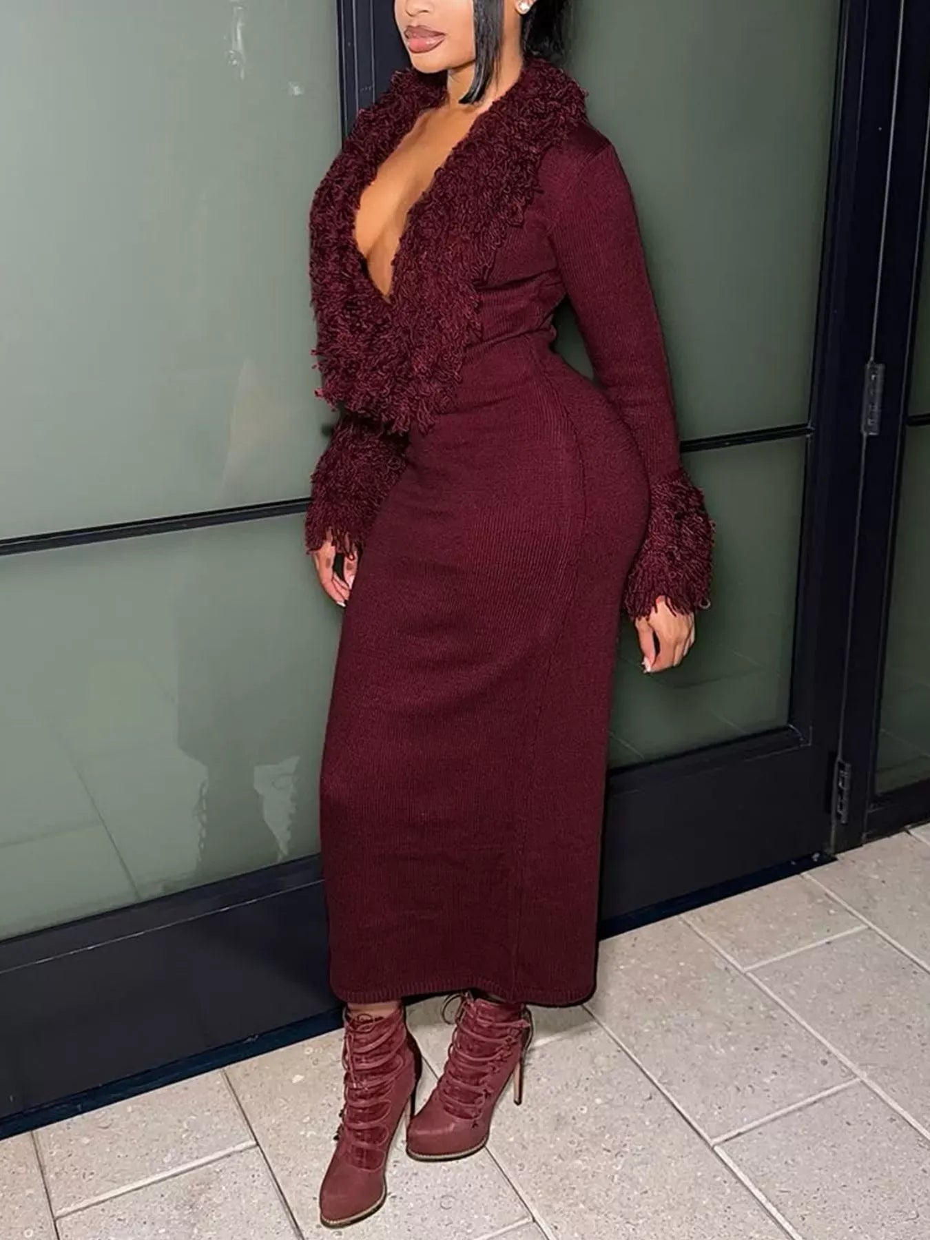 Statement Fringe Bodycon Sweater Dress