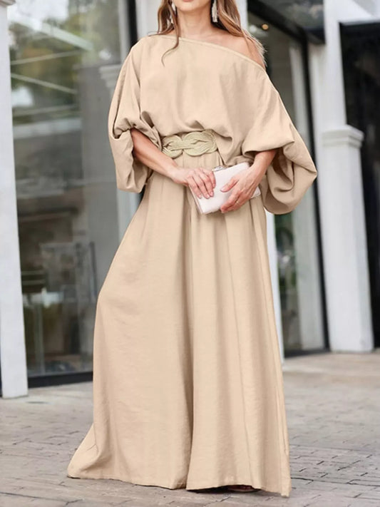 Plus Size One-Shoulder Top and Wide Leg Pants Set