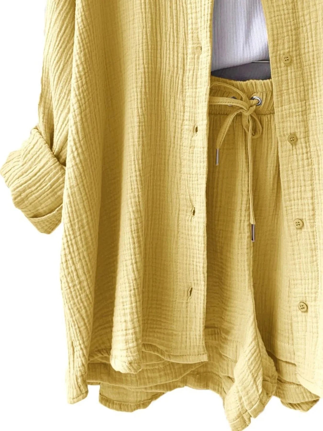 Textured Button Up Shirt and Shorts Set