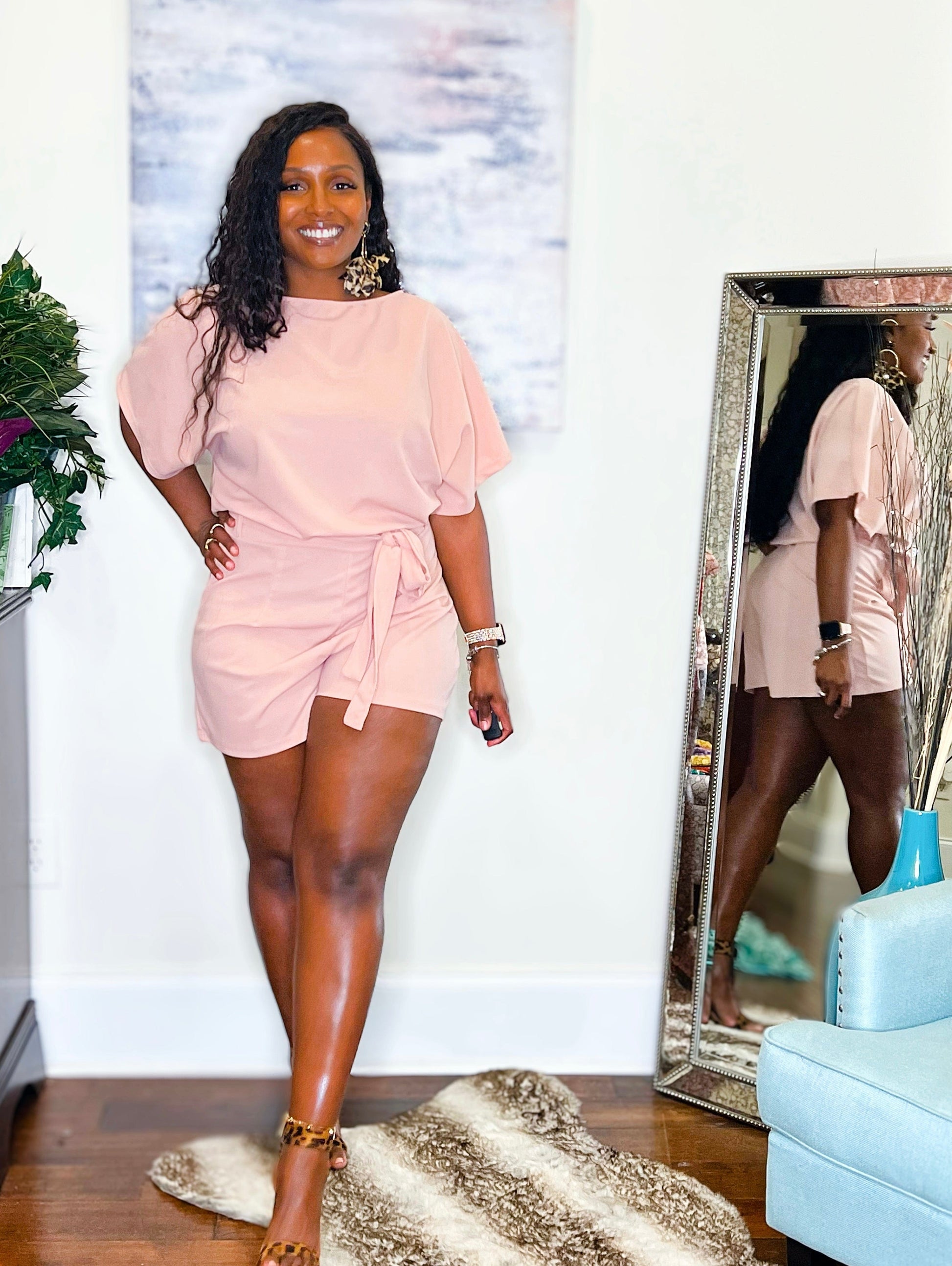 Tie Belt Short Sleeve Romper