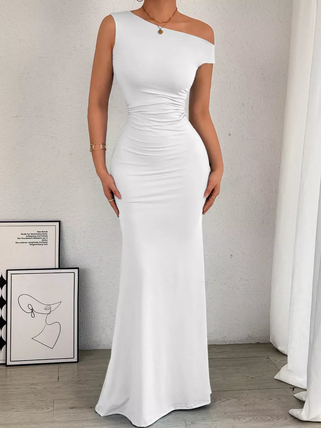 Sleek One-Shoulder Ruched Maxi Dress