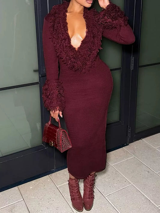Statement Fringe Bodycon Sweater Dress