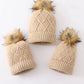 Beige cross cable knit pom pom beanie hat baby toddler adult